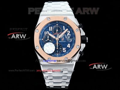 HBF Factory Clone Audemars Piguet Royal Oak Offshore Chronograph Blue Rose Gold Bezel Watch